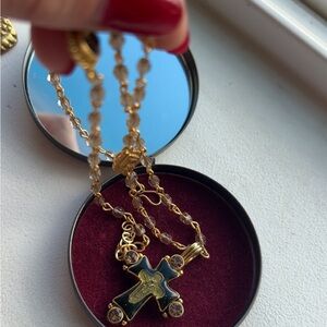 Virgins Saints & Angels Gold and Black Cross Pendant Necklace